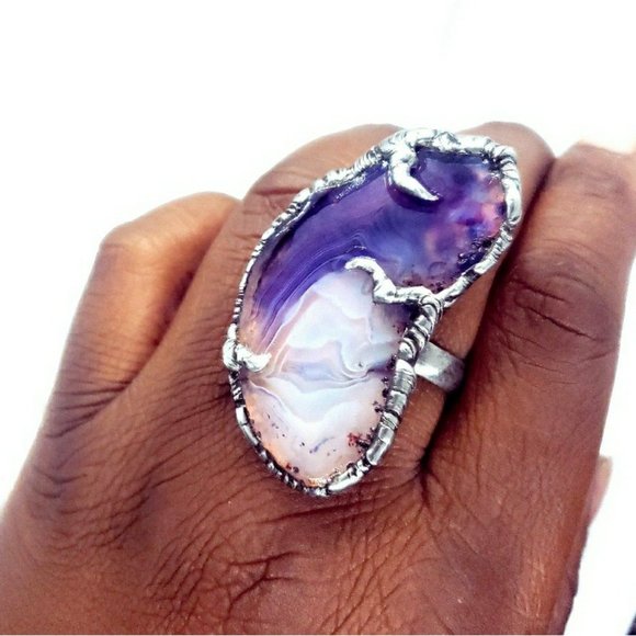 Gothic purple agate crystal statement ring - Picture 3 of 12
